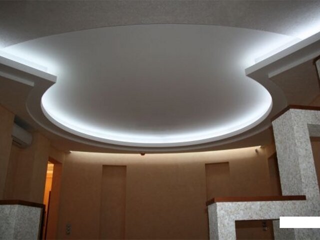 белый натяжной потолок с подсветкой
